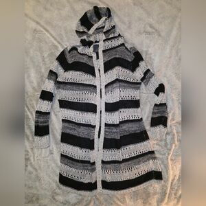 Torrid Black and Gray Striped Hooded Cardigan